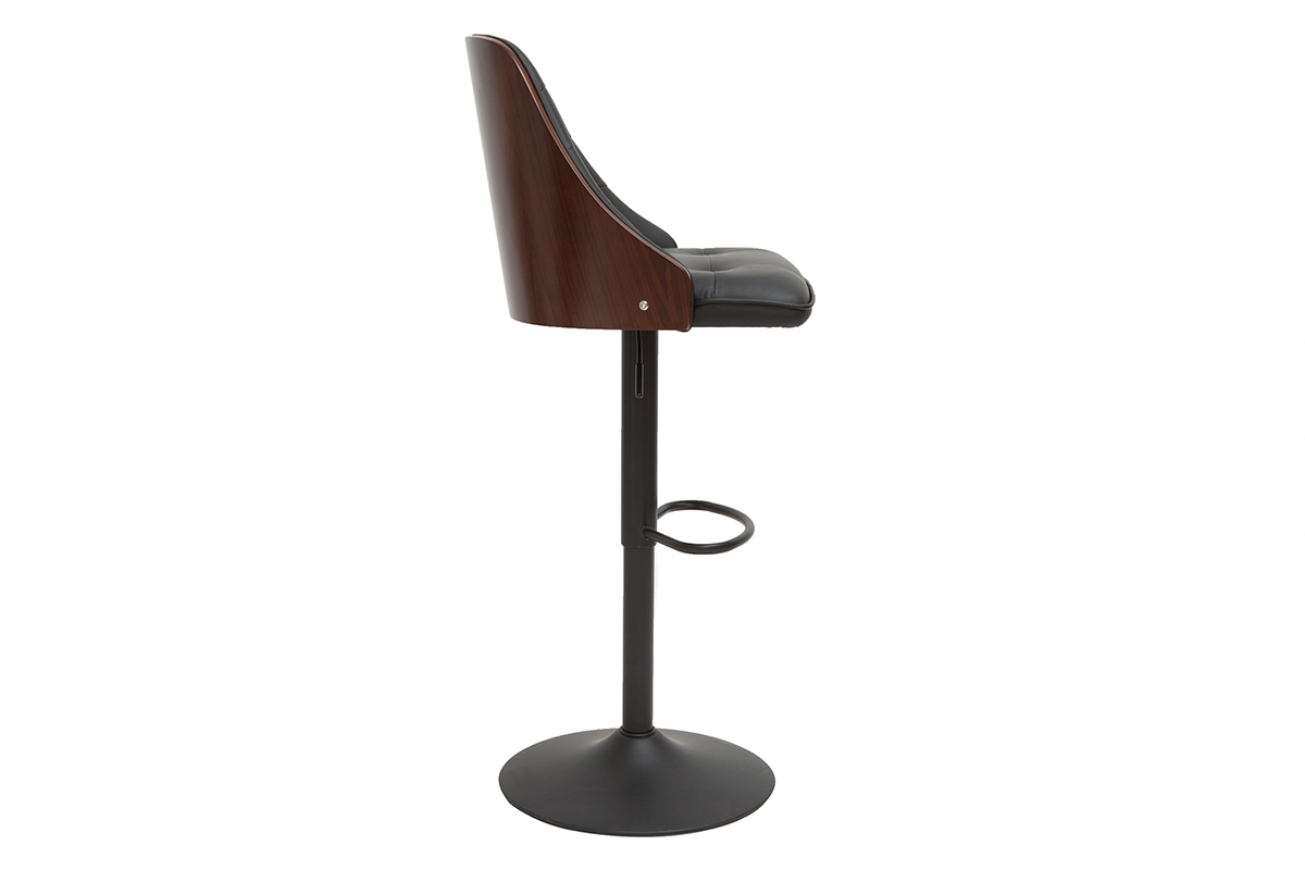 Tabouret de bar relevable noir et bois fonc FLUFFY