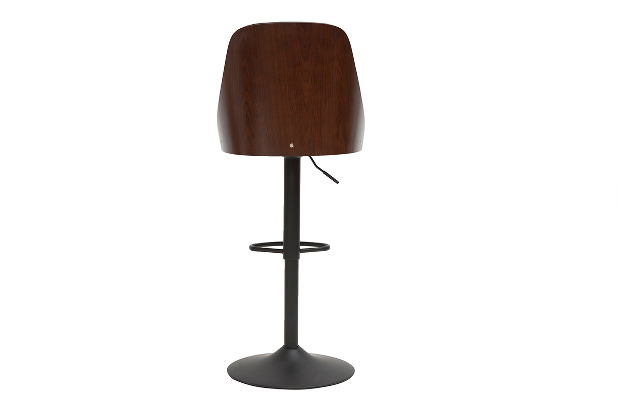 Tabouret de bar relevable noir et bois fonc FLUFFY