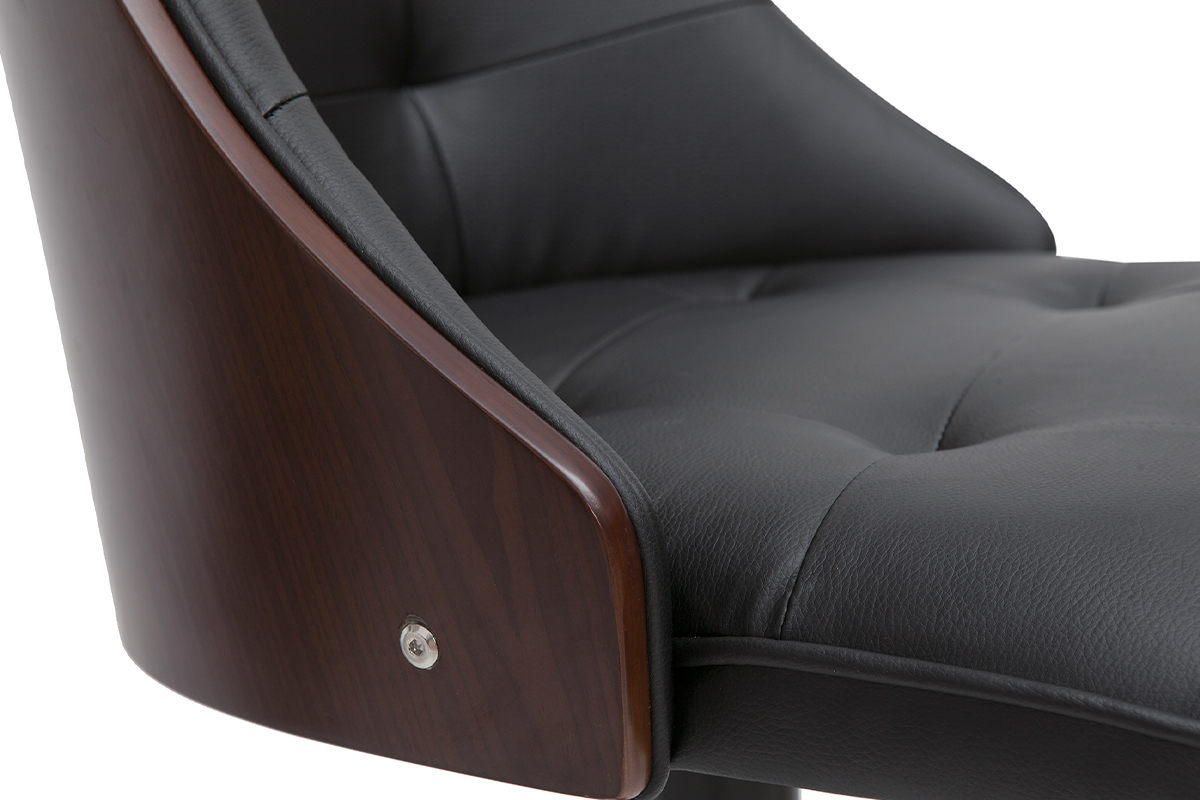 Tabouret de bar relevable noir et bois fonc FLUFFY