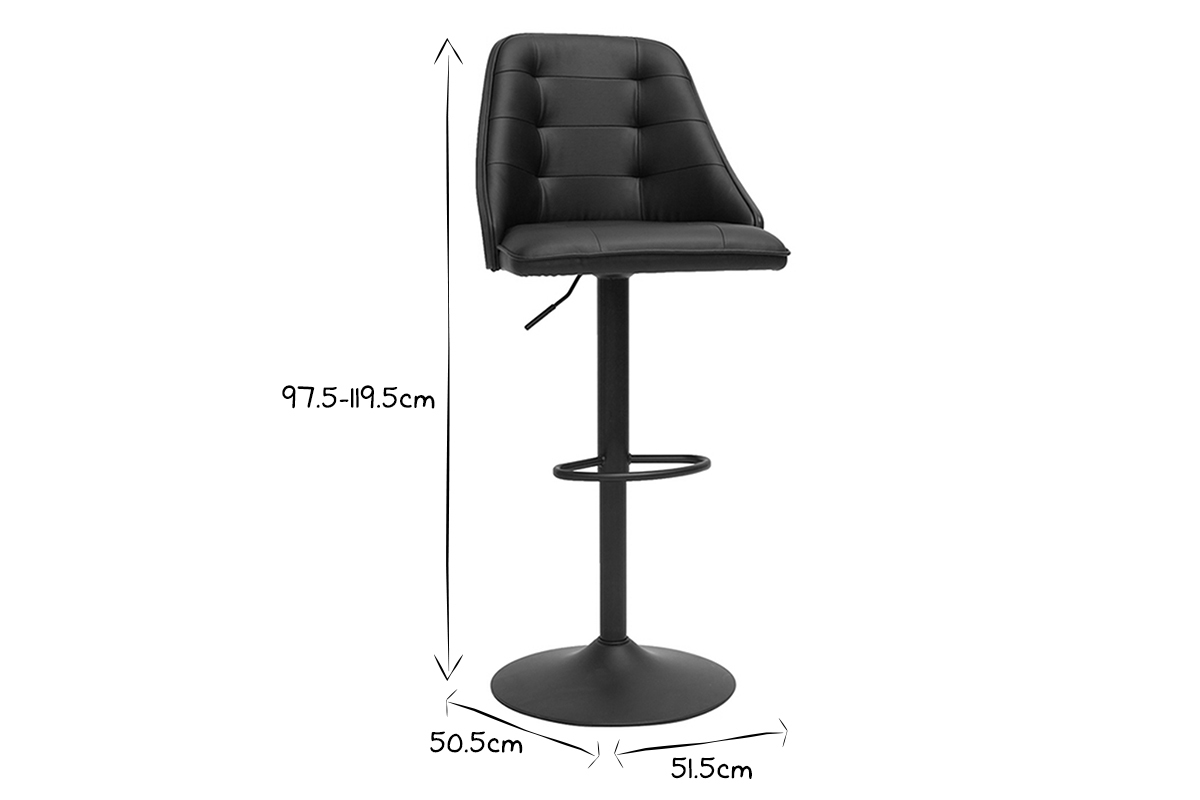 Tabouret de bar relevable noir et bois fonc FLUFFY