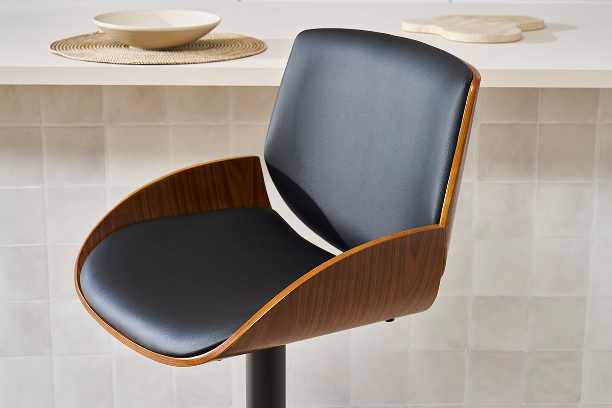 Tabouret de bar relevable noir et bois fonc VESPER