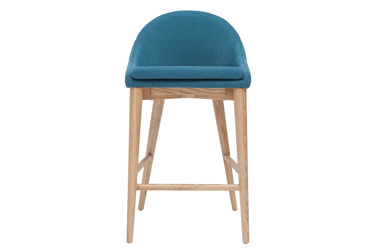 Tabouret de bar scandinave bleu canard et bois clair 65 cm DALIA