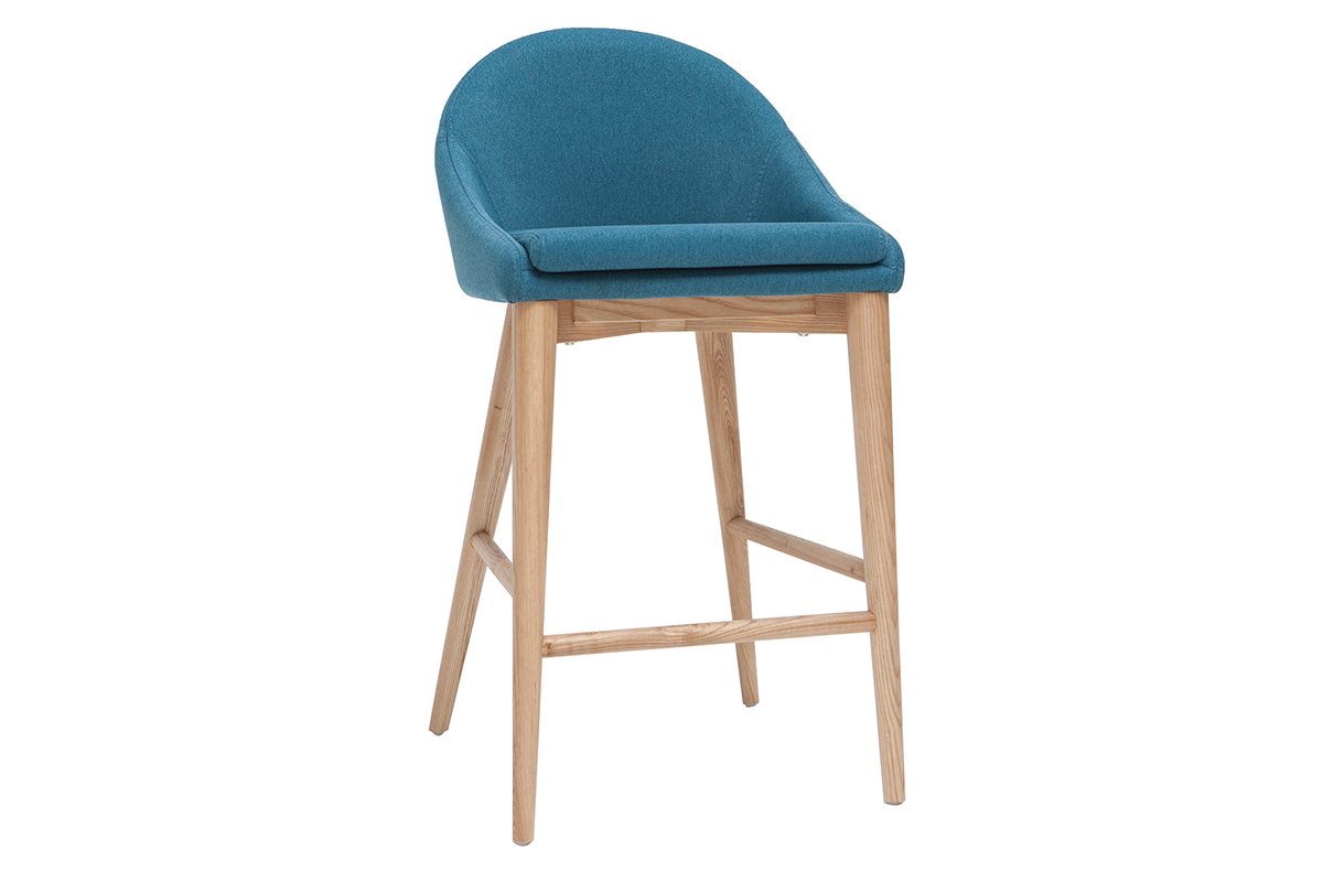 Tabouret de bar scandinave bleu canard et bois clair 65 cm DALIA