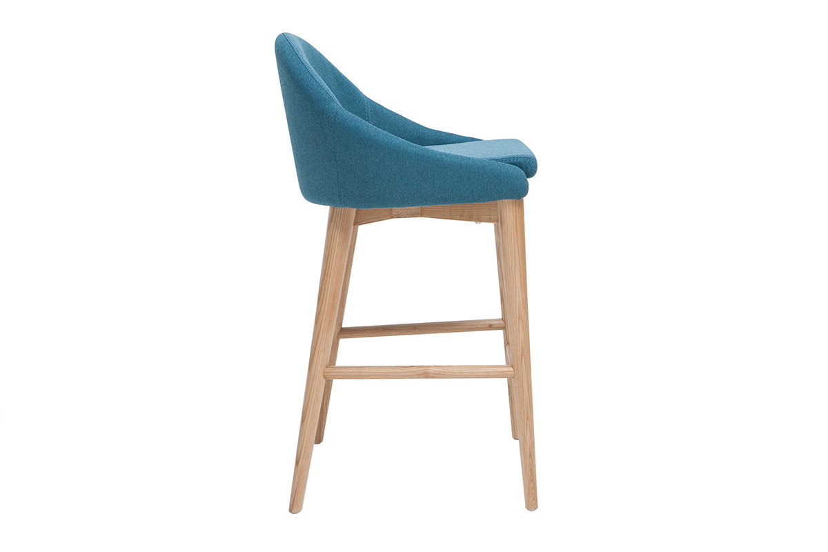 Tabouret de bar scandinave bleu canard et bois clair 65 cm DALIA
