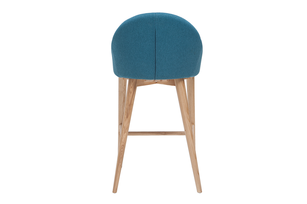Tabouret de bar scandinave bleu canard et bois clair 65 cm DALIA