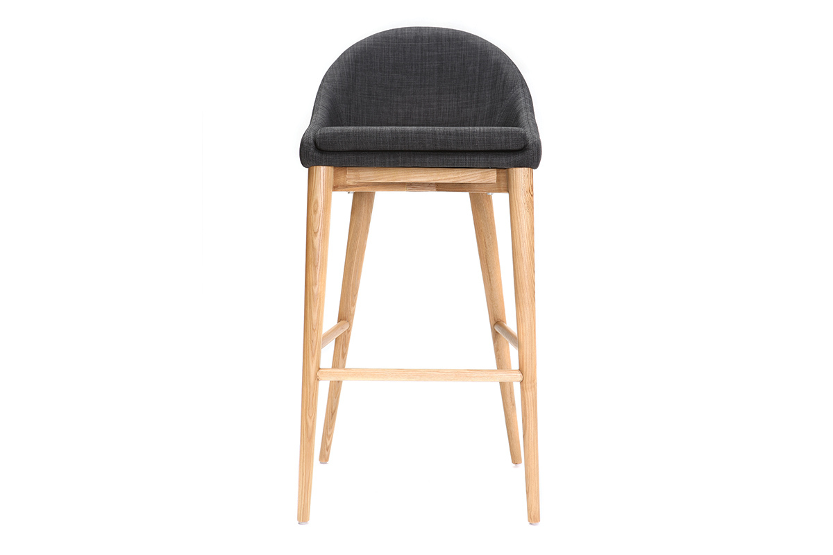 Tabouret de bar scandinave bois et tissu gris anthracite 75 cm DALIA