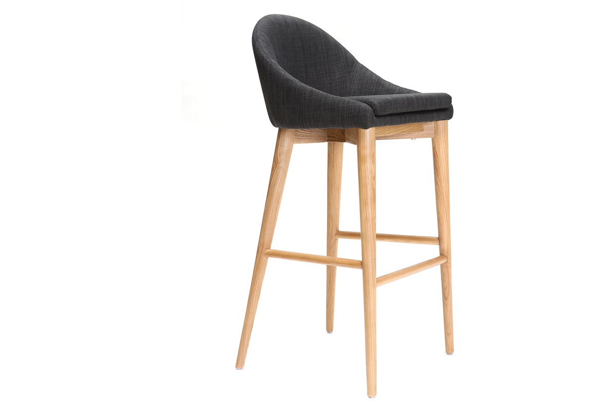 Tabouret de bar scandinave bois et tissu gris anthracite 75 cm DALIA