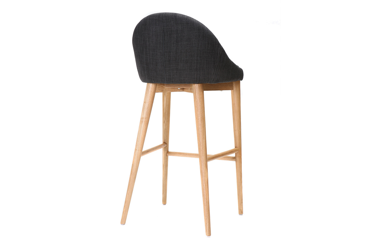 Tabouret de bar scandinave bois et tissu gris anthracite 75 cm DALIA