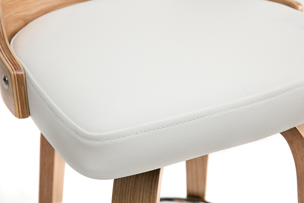 Tabouret de bar scandinave pivotant blanc et bois clair H69 cm GARBO