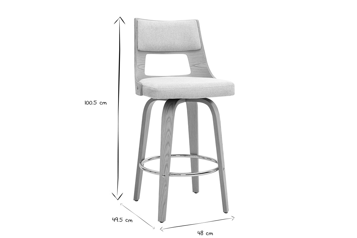 Dimensions du tabouret de bar scandinave GARBO en noir et blanc, H100.5 cm, L49.5 cm, P48 cm.