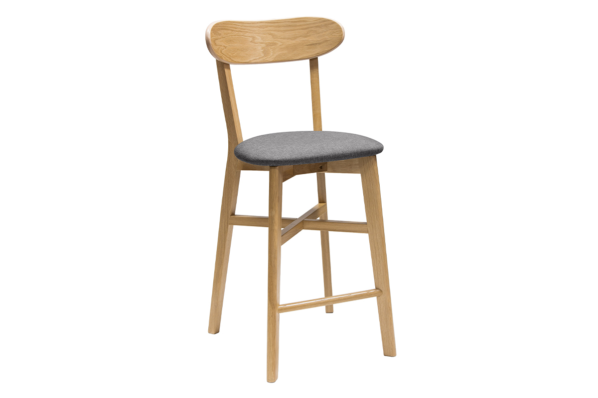 Tabouret de bar vintage bois clair et gris H65 cm DOVE