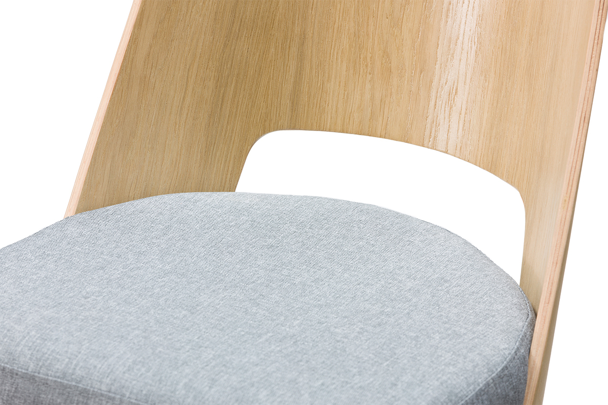 Tabouret de bar vintage bois clair et tissu gris chin� H65 cm EDITO