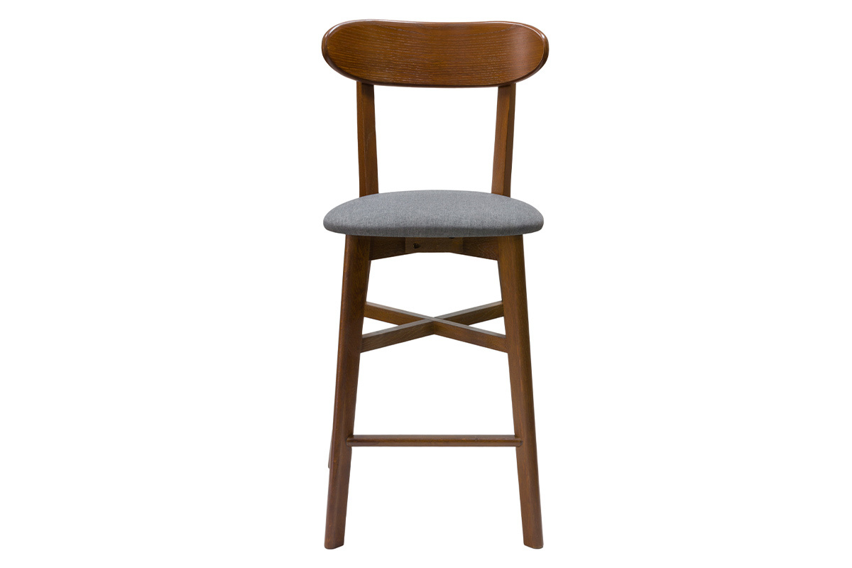 Tabouret de bar vintage noyer et gris anthracite H65 cm DOVE
