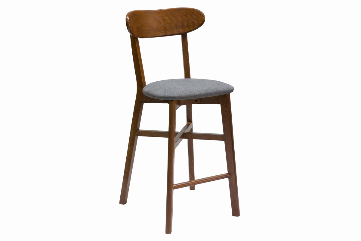 Tabouret de bar vintage noyer et gris anthracite H65 cm DOVE