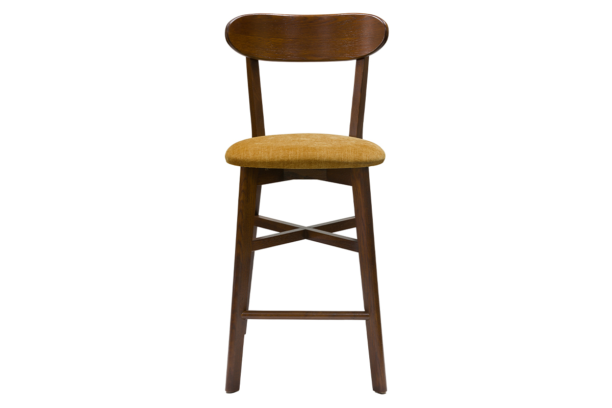 Tabouret de bar vintage noyer et jaune moutarde H65 cm DOVE