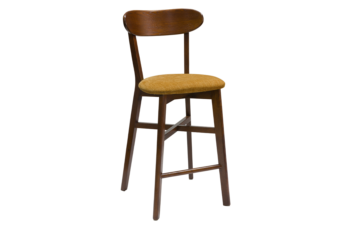 Tabouret de bar vintage noyer et jaune moutarde H65 cm DOVE