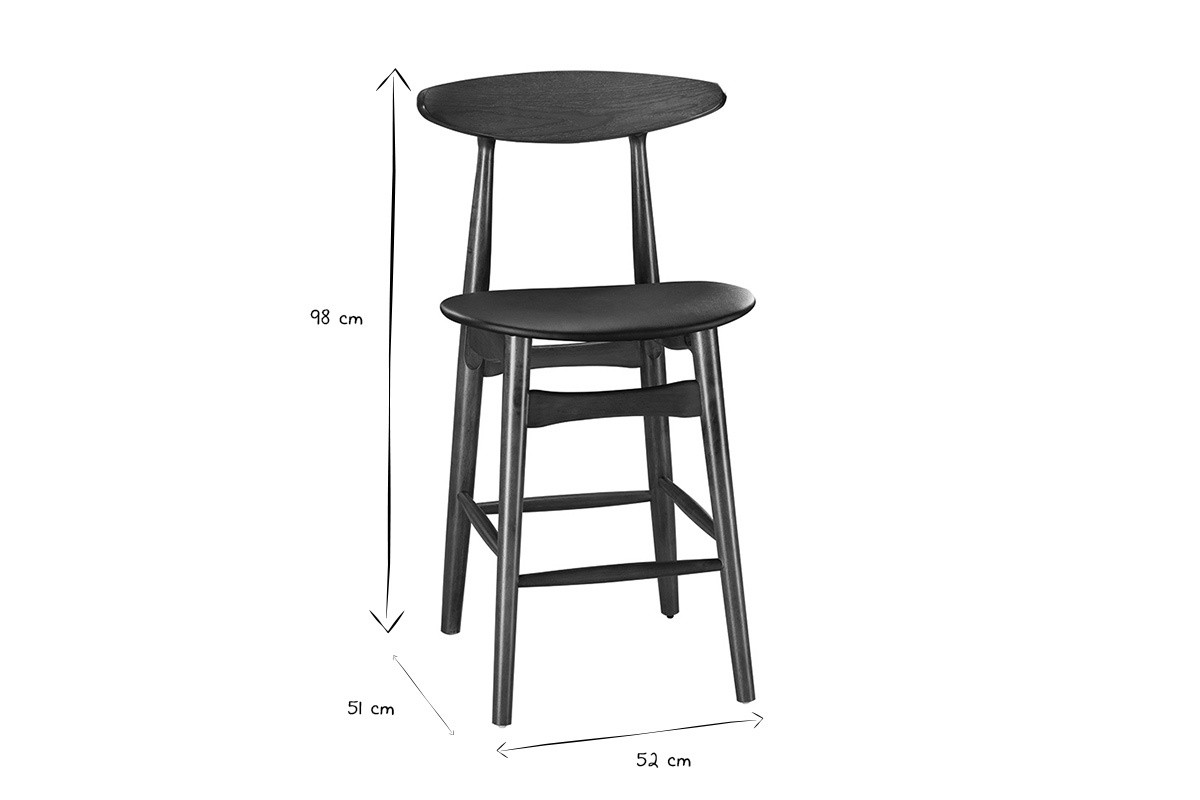 Tabouret de bar vintage noyer et PU noir 65 cm (lot de 2) WALFORD