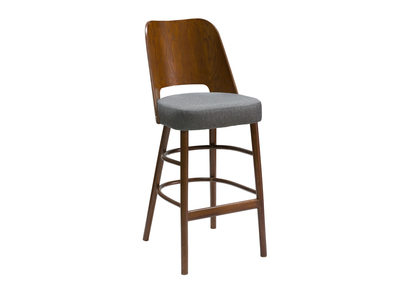 Tabouret de bar vintage noyer et tissu gris foncé H65 cm EDITO