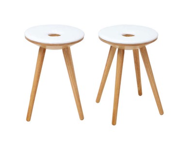 Tabourets d'appoint design bois naturel et blanc (lot de 2) NORDECO