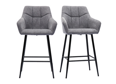 Tabourets de bar avec sièges matelassés en tissu effet velours texturé gris et métal noir H65 cm (lot de 2) MONTERO