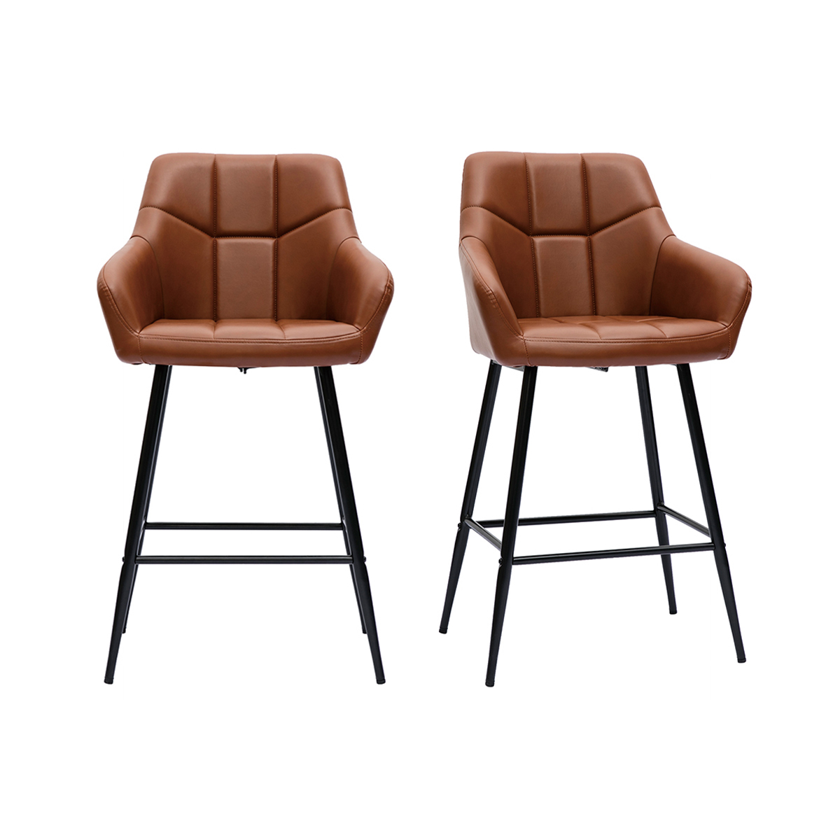 Tabourets de bar avec sièges matelassés marron et métal noir H65 cm (lot de 2) MONTERO vue1