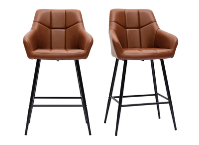 Tabourets de bar avec sièges matelassés marron et métal noir H65 cm (lot de 2) MONTERO
