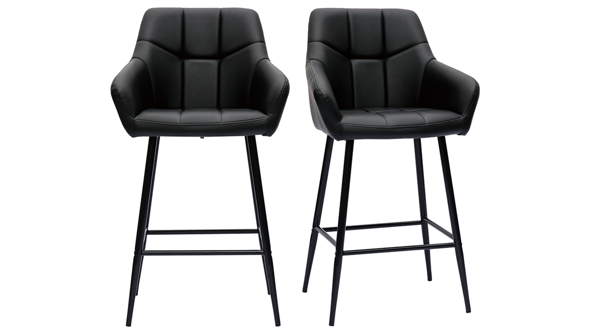 Tabourets de bar avec sièges matelassés noirs et métal noir H65 cm (lot de 2) MONTERO
