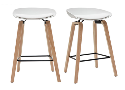 Tabourets de bar blanc et pieds bois 65 cm (lot de 2) LINO