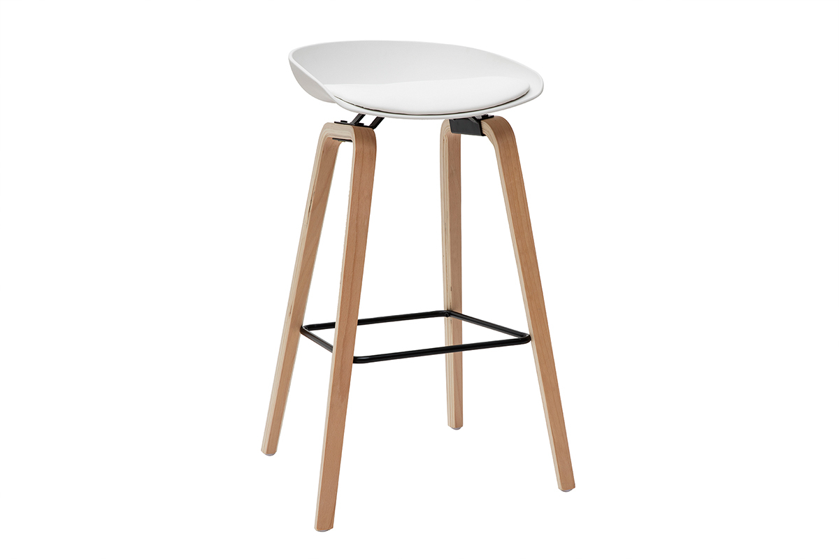 Tabourets de bar blanc et pieds bois 75 cm (lot de 2) LINO