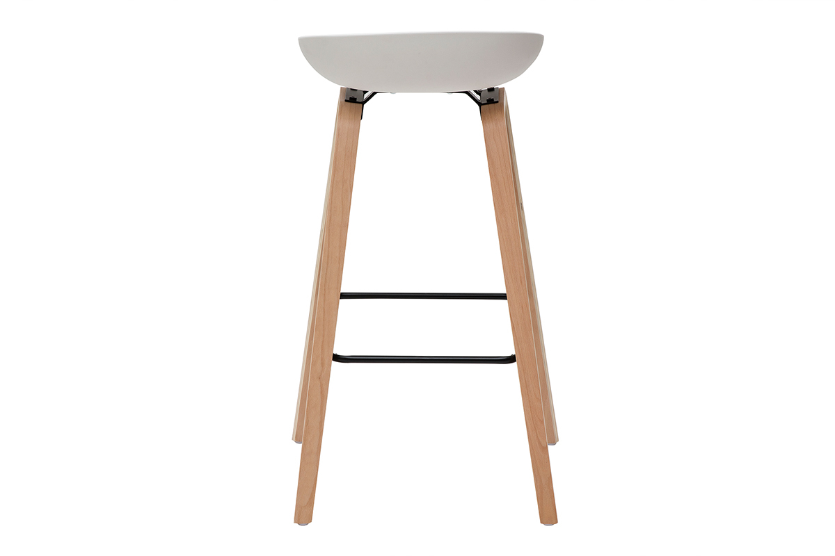 Tabourets de bar blanc et pieds bois 75 cm (lot de 2) LINO