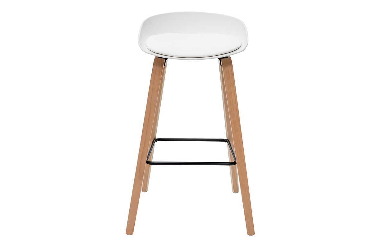 Tabourets de bar blanc et pieds bois 75 cm (lot de 2) LINO