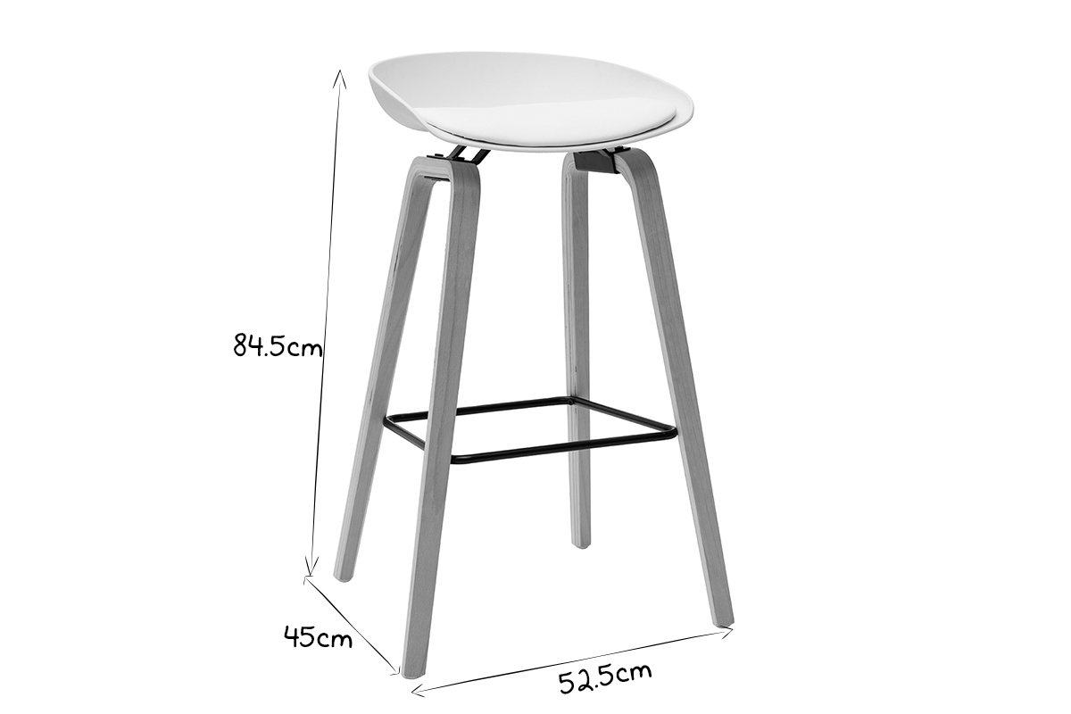Tabourets de bar blanc et pieds bois 75 cm (lot de 2) LINO