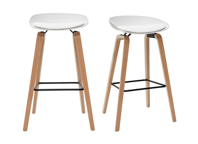 Tabourets de bar blanc et pieds bois 75 cm (lot de 2) LINO