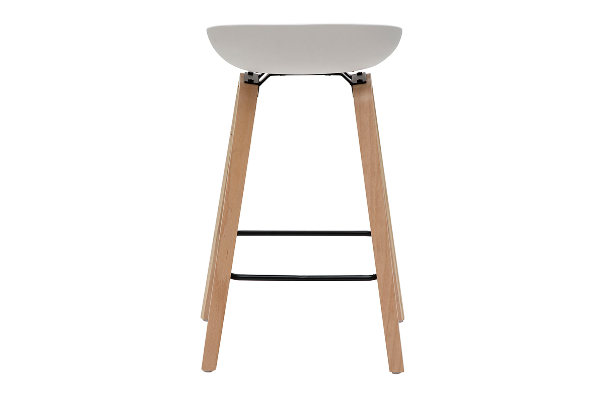 Tabourets de bar blancs et pieds bois H65 cm (lot de 2) LINO