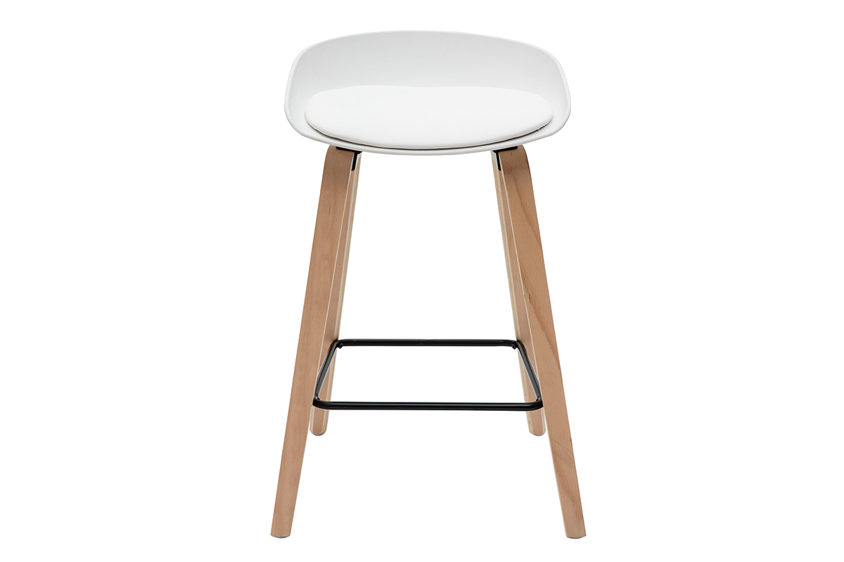 Tabourets de bar blancs et pieds bois H65 cm (lot de 2) LINO