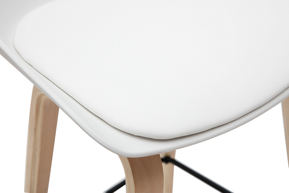 Tabourets de bar blancs et pieds bois H65 cm (lot de 2) LINO