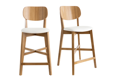 Tabourets de bar bois chêne et blanc H65 cm (lot de 2) LUCIA