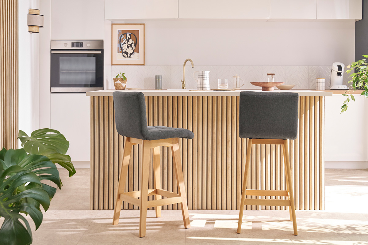 Tabourets de bar bois et bleu canard H65 cm (lot de 2) KLARIS