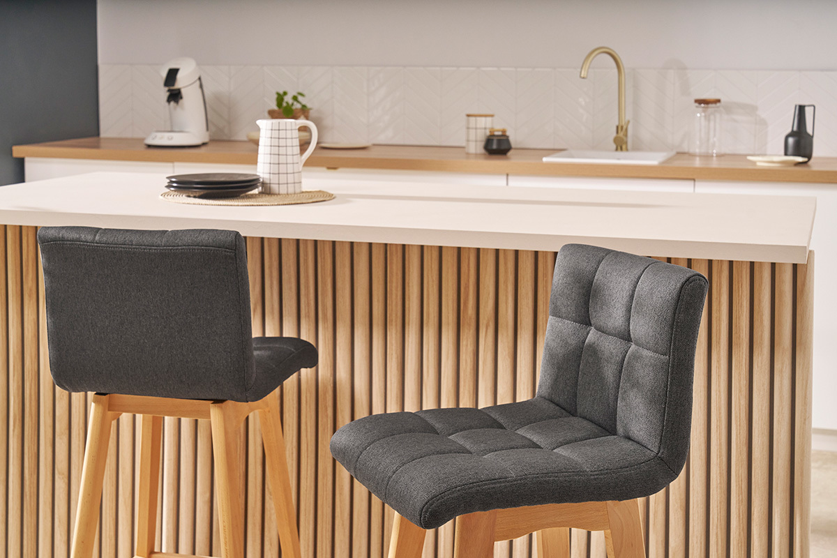 Tabourets de bar bois et gris fonc H65 cm (lot de 2) KLARIS