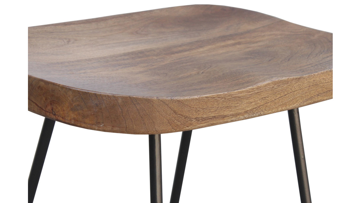 Tabourets de bar bois manguier massif et métal 65 cm (lot de 2) RUNKO