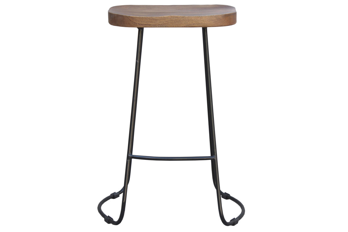 Tabourets de bar bois manguier massif et métal 65 cm (lot de 2) RUNKO