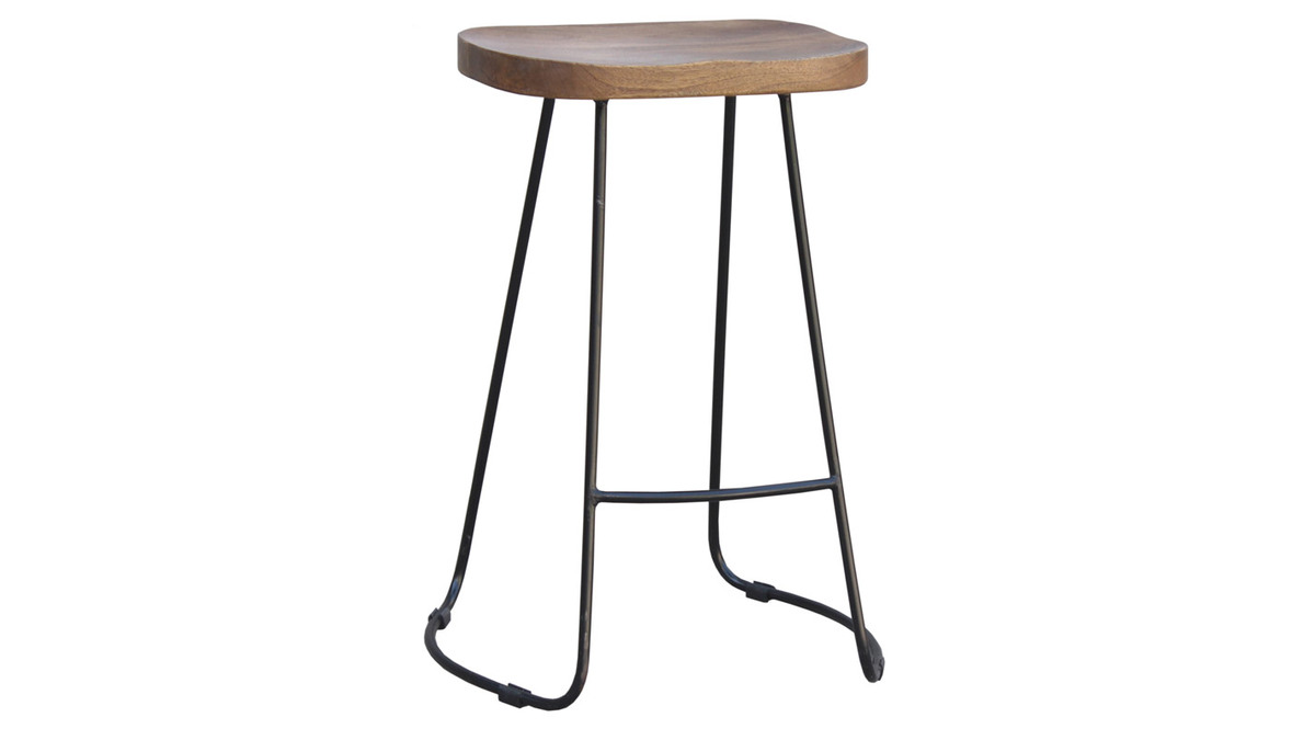 Tabourets de bar bois manguier massif et métal 65 cm (lot de 2) RUNKO