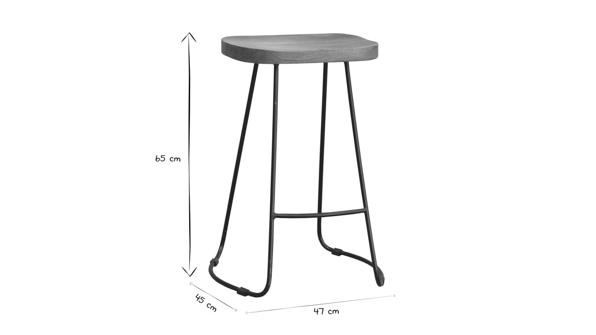 Tabourets de bar bois manguier massif et métal 65 cm (lot de 2) RUNKO