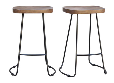 Tabourets de bar bois manguier massif et métal 65 cm (lot de 2) RUNKO