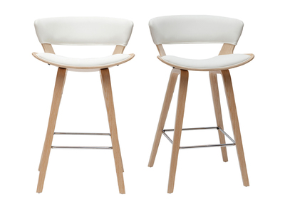 Tabourets de bar design blanc et bois clair H65 cm (lot de 2) SYRAH