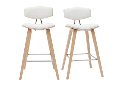 Tabourets de bar design blanc et bois clair H69 cm (lot de 2) VASCO
