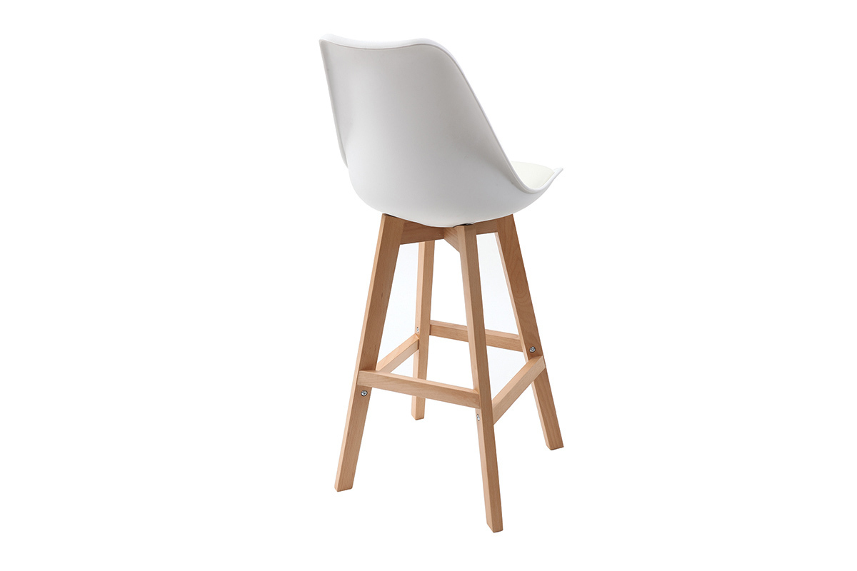 Tabourets de bar design blanc et bois H65.5 cm (lot de 2) PAULINE