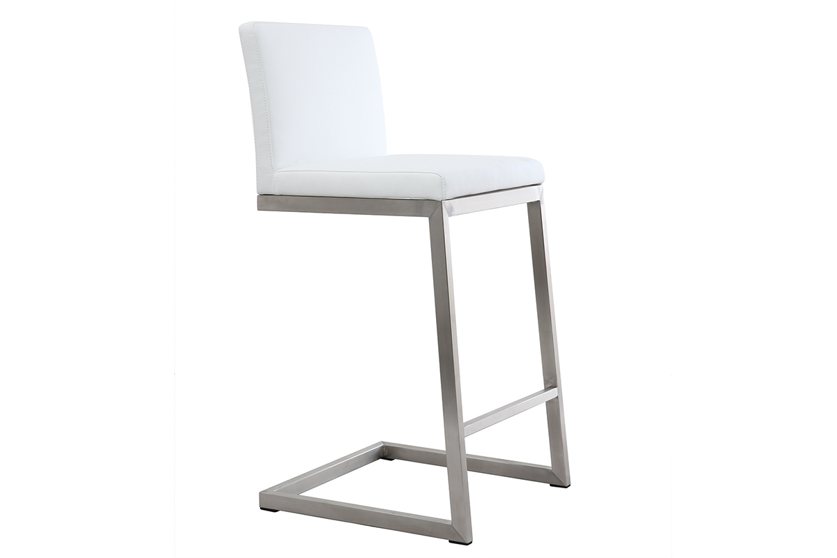 Tabourets de bar design blancs avec pieds m�tal H66 cm (lot de 2) STELLAR