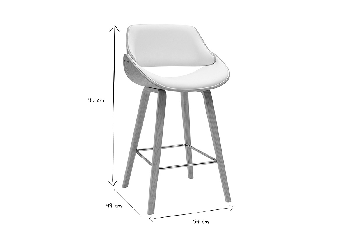 Dimensions des tabourets de bar pivotants blancs et bois clair CLASH, H70 cm