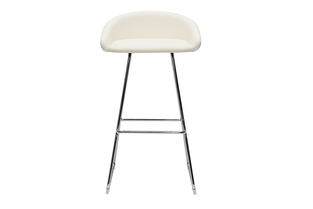 Tabourets de bar design blancs et m�tal chrom� H75 cm (lot de 2) REYNOLD